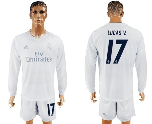 Real Madrid #17 Lucas V. Marine Environmental Protection Home Long Sleeves Soccer Club Jersey